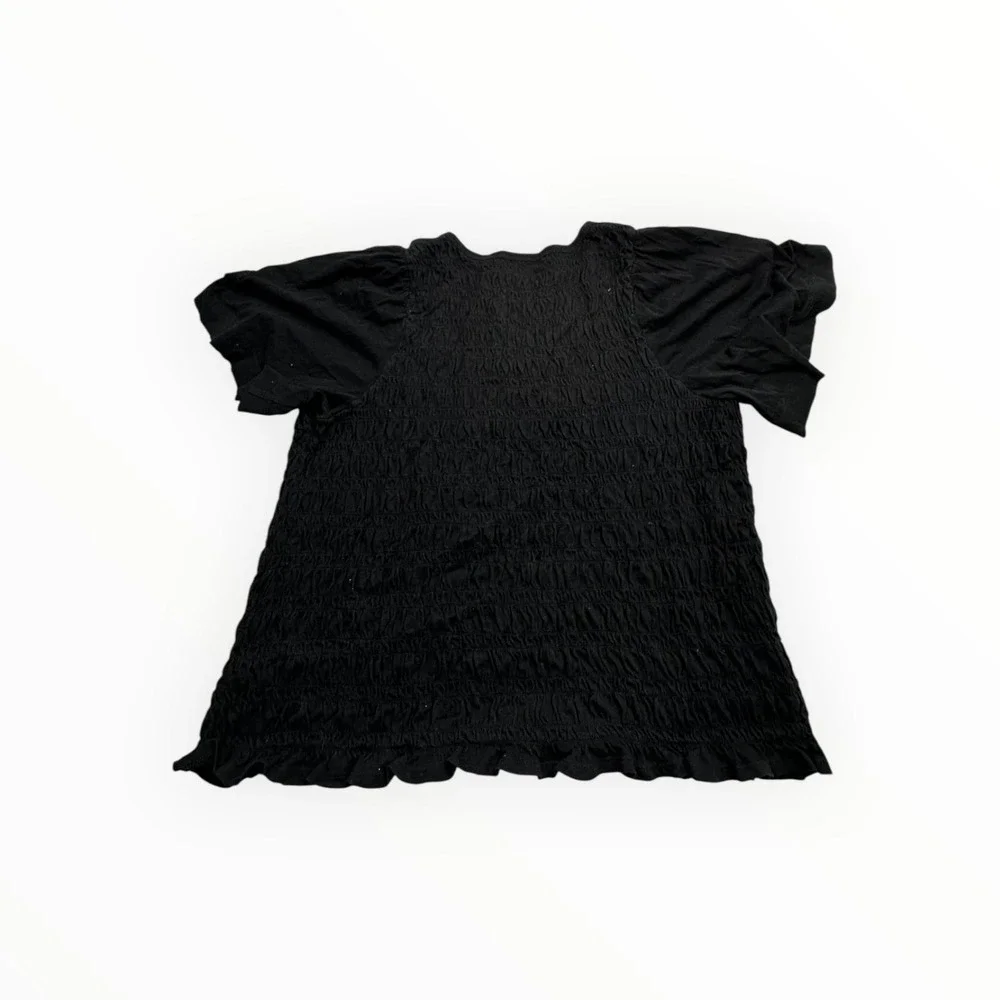 Old Navy Womens Smocked Puff Sleeve‎ Ruffle Hem Top Black Medium